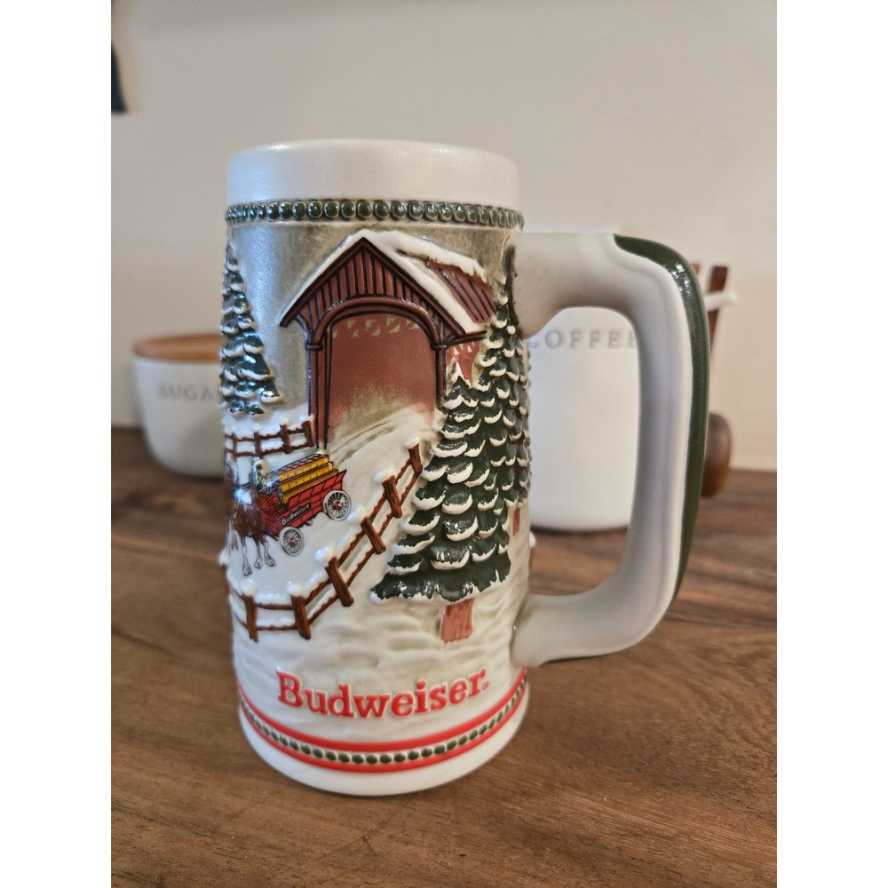 Budweiser Holiday Stein Clydesdales Covered Bridge Limited Edition Ceramarte